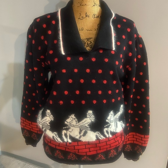 Cullinane Sweaters - Vintage Cullinane Black with Red Polka Dot Sweater And Horse Design